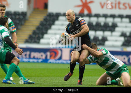 RaboDirect PRO12 - Ospreys v Trévise @ Le stade Liberty à Swansea. Ospreys Richard Fussel est pris. Banque D'Images