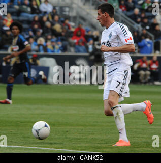 31 mars 2012 - Chester, Pennsylvanie, États-Unis - Sébastien LE TOUX ancien joueur de l'Union et joue maintenant pour les Whitecaps de Vancouver en action à son premier match de retour à PPL Park. (Crédit Image : © Ricky Fitchett/ZUMAPRESS.com) Banque D'Images