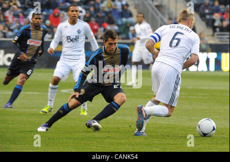 31 mars 2012 - Chester, Pennsylvanie, États-Unis - DAVIDE CHIUMIENTO des Whitecaps de Vancouver dans l'action contre l'Union européenne PPL à FARFAN MICHAEL Park. (Crédit Image : © Ricky Fitchett/ZUMAPRESS.com) Banque D'Images