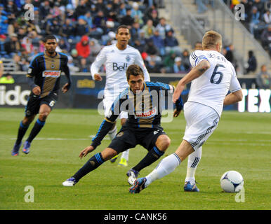 31 mars 2012 - Chester, Pennsylvanie, États-Unis - DAVIDE CHIUMIENTO des Whitecaps de Vancouver dans l'action contre l'Union européenne PPL à FARFAN MICHAEL Park. (Crédit Image : © Ricky Fitchett/ZUMAPRESS.com) Banque D'Images