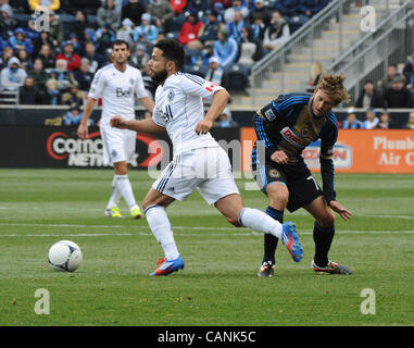 31 mars 2012 - Chester, Pennsylvanie, États-Unis - DAVIDE CHIUMIENTO des Whitecaps de Vancouver dans l'action contre l'Union européenne à BRIAN CARROLL PPL Park. (Crédit Image : © Ricky Fitchett/ZUMAPRESS.com) Banque D'Images