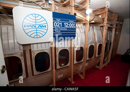 Anthony Toth a construit un Pan Am 747 vintage cabine 1ère classe dans son garage à l'aide de pièces récupérées d'origine. Toth, de Redondo Beach, Californie, USA, espère la cabine va devenir un musée. Banque D'Images