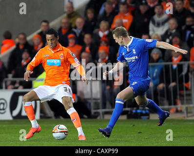 04.05.2012 Blackpool, Angleterre. Blackpool v Birmingham City. Le milieu de terrain anglais de Blackpool, Tom Ince en action pendant la NPower Championship Match Play Off joué à Bloomfield Road. Banque D'Images