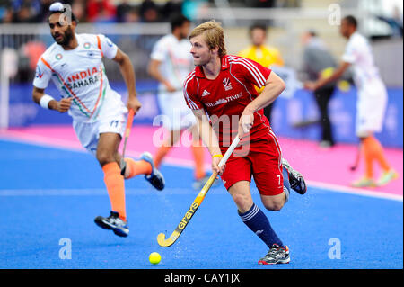 06.05.2012 Londres, Angleterre. Grande-bretagne en avant # 7 Ashley JACKSON (GBR) en action au cours de la médaille de bronze entre la Grande-Bretagne et l'Inde au jour 5 de la compétition invitation Visa International au tournoi de hockey de la rive Arena sur le parc olympique. (C'est un événement de test des Jeux Olympiques de 2012, p Banque D'Images