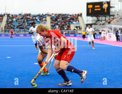 06.05.2012 Londres, Angleterre. Grande-bretagne en avant # 7 Ashley JACKSON (GBR) en action au cours de la médaille de bronze entre la Grande-Bretagne et l'Inde au jour 5 de la compétition invitation Visa International au tournoi de hockey de la rive Arena sur le parc olympique. (C'est un événement de test des Jeux Olympiques de 2012, p Banque D'Images