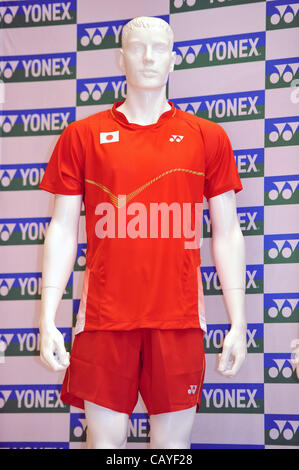 L'équipe nationale du Japon , uniforme 8 MAI 2012 - Badminton : le Japon Équipe nationale au cours de la conférence de presse de l'entrée représentant de Jeux olympiques de Londres au centre de formation national d'Ajinomoto, Tokyo, Japon. (Photo de Jun Tsukida/AFLO SPORT) [0003] Banque D'Images