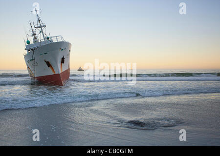 Bateau de pêche japonais frappé par Eihatsu "Maru" s'échoue à Clifton, Cape Town Banque D'Images