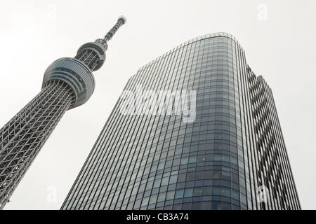 (Photo d'archives) Tokyo, Japon - Dans cette photo publié le 29 mai 2012, montre une vue sur Tokyo Skytree prises à partir d'un kayak dans la rivière le 26 mai 2012. A Tokyo Skytree officiellement ouvert au public le 22 mai 2012 et a attiré un grand nombre de visiteurs au Japon et dans le monde. (Ph Banque D'Images