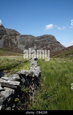 Un mur en Bwlch Yomitan sur les flancs d'Rhinnog Fawr Banque D'Images