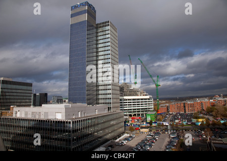 En Construction  La construction des murs de verre de la nouvelle coopérative siège du groupe, l'un Ange Square dans le grand centre-ville de Manchester, Royaume-Uni Banque D'Images