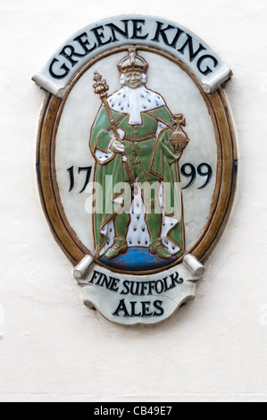 Un signe pour le East Anglian Brewery, Greene King. Banque D'Images