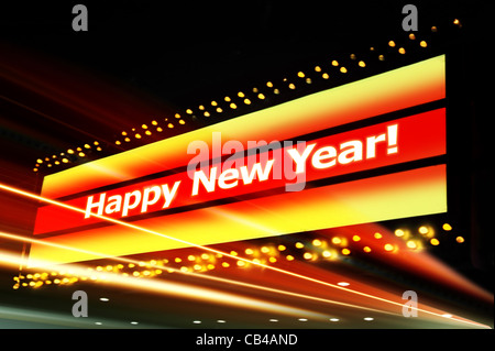 Les mots 'Bonne Année' isolé d'une inscription trouvée dans la ville de nuit Banque D'Images