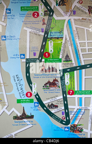 Thaïlande, Bangkok, Carte des principales attractions touristiques Banque D'Images