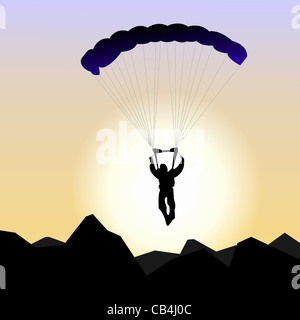 Illustration réaliste de parachutiste lever du soleil Banque D'Images