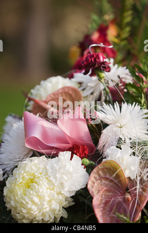 Sur l'arrangement de fleur tombe, close-up Banque D'Images