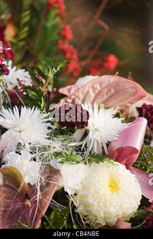 Sur l'arrangement de fleur tombe, close-up Banque D'Images