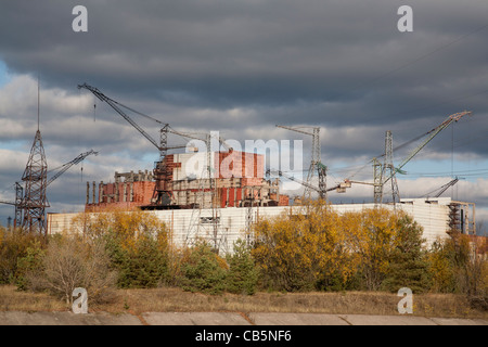 Centrale nucléaire de Tchernobyl - la construction de réacteurs numéro cinq et six Ukraine Tchernobyl Banque D'Images