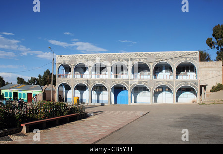 Le centre du village sur l'Île Amantani, Lac Titicaca, Pérou Banque D'Images