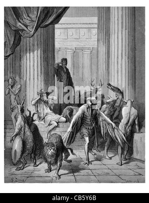 Compagnons d'Ulysse la mythologie grecque ancienne Minatour monstre mythique bête bull eagle lion faon bois crocodile Banque D'Images