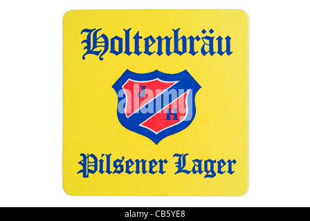 Tapis / tapis égouttoir de bière - Holtenbrau Lager Pilsener - Joseph Holt de Manchester, en Angleterre. Banque D'Images