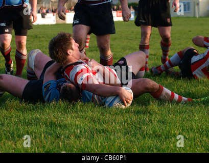 Essayez, Bude Vs match de rugby amateur de St Austell, Cornwall, UK Banque D'Images