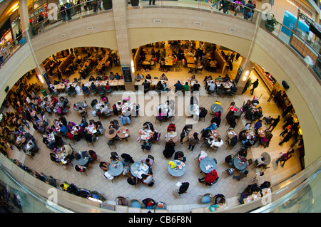 Clients dans la cour alimentaire à la Queens Center Mall dans le borough du Queens à New York Banque D'Images