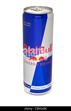 Peut de Redbull energy drink isolated on a white background studio. Banque D'Images