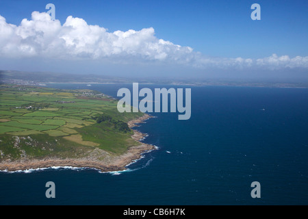 Photo aérienne de côte entre Lamorna Mousehole et péninsule, Lands End, West Penwith, Cornwall, England, UK, Royaume-Uni, G Banque D'Images