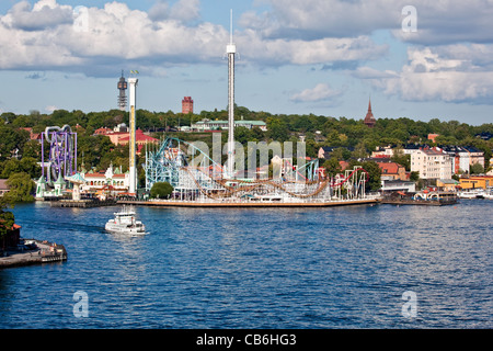 Groena la fête foraine Lund à Stockholm, capitale de la Suède;Scandinavie Bâtiments;et le quartier du port au centre-ville Banque D'Images