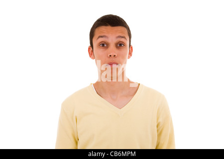 L'expression de choc d'un jeune homme (isolé sur blanc) Banque D'Images