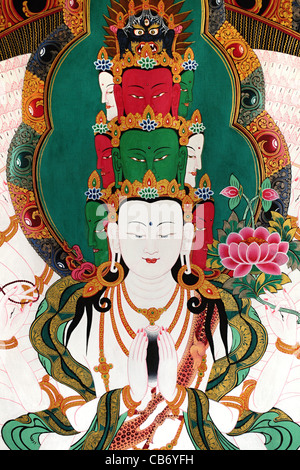 Le bodhisattva de la Compassion Avalokiteshvara thangka du Népal. Peinture de haute qualité. Banque D'Images