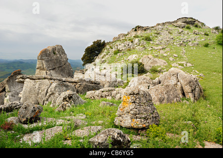 Des rochers et de la végétation au printemps sur plateau, dans le Parc Naturel Torcal de Antequera, la province de Malaga, Andalousie, espagne. Banque D'Images