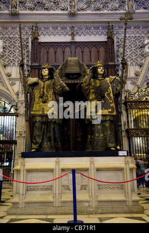 Tombeau de Christophe Colomb et l'intérieur de la Cathédrale de Séville. Sevilla, Espagne. Banque D'Images