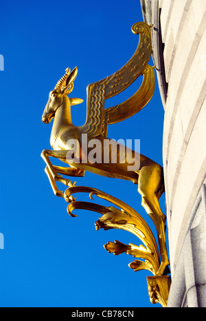 Springbok doré sur le côté de l'Afrique du Sud Chambre à Trafalgar Square, Londres, Angleterre. Banque D'Images