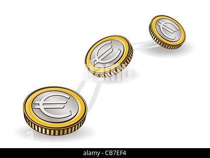 3 glisser le long des pièces en euro vector illustration Banque D'Images