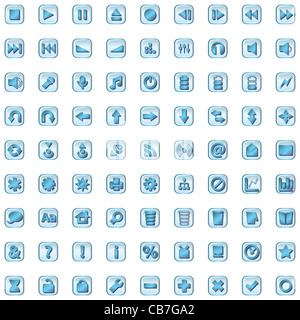 Site Web et Internet blue icon set isolated on white Banque D'Images