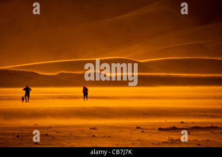 Great Sand Dunes National Park en Californie au coucher du soleil avec un fort vent qui souffle comme nuages de tempête de recueillir. Banque D'Images