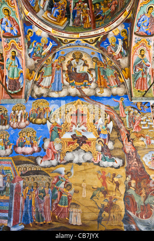 Fresque dans le Monastère de Rila, classé au Patrimoine Mondial de l'UNESCO, la Bulgarie Banque D'Images