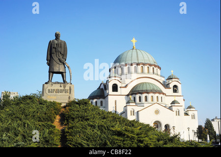 Monument commémorant Karageorge Petrovitch en face de la cathédrale de Saint Sava à Belgrade, Serbie Banque D'Images