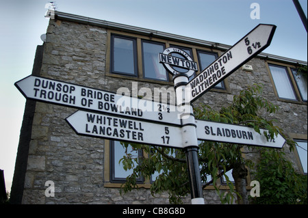 Road sign, Newton, forêt de Bowland, Lancashire, Angleterre Banque D'Images