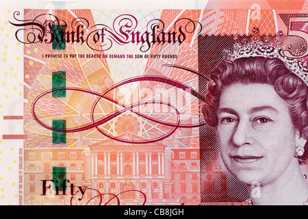 Green motion sécurité thread sur new £50 cinquante pound bank note Banque D'Images