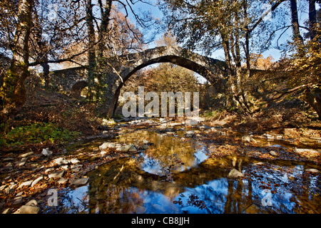 Le Pitsionis Pitsioni (ou ''), vieux pont de pierre, à proximité de village de Kipoi Zagori, région, Ioannina, Épire, Grèce. Banque D'Images