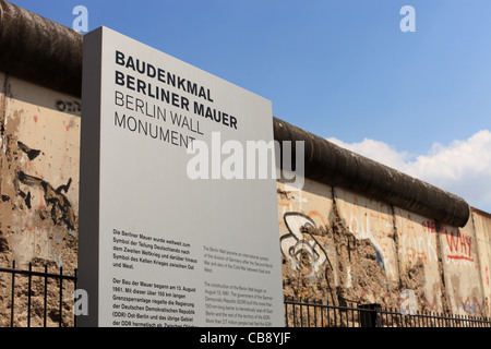 Le mur de Berlin Monument sur Niederkirchnerstrasse à Berlin, Allemagne. Banque D'Images