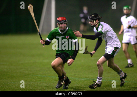 Hurling (Irlandais : Iománaíocht/Iomáint) est un jeu d'équipe à l'extérieur de l'ancienne origine gaélique, administré par l'Association athlétique gaélique Banque D'Images