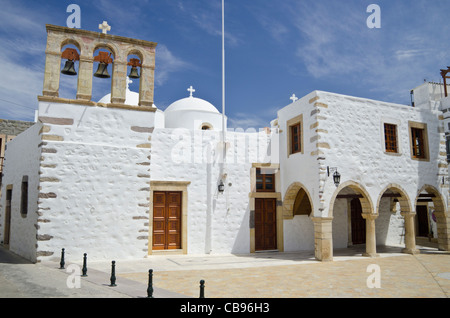 Église de Skala, l'île de Patmos, Dodécanèse, Grèce Banque D'Images