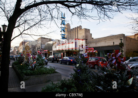 Lake Theatre et décorations de Noël. Oak Park, Illinois Banque D'Images