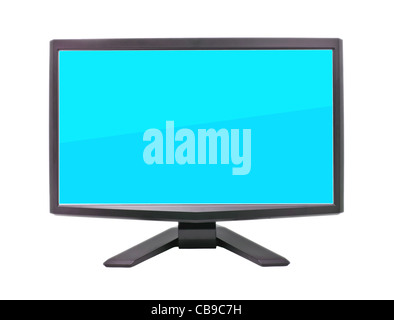 Le moniteur de l'ordinateur avec grand écran plat bleu isolated on white Banque D'Images