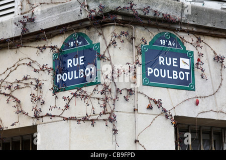 Montmartre Rue Poulbot Street Sign Paris France Banque D'Images
