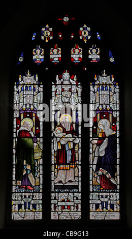 Un vitrail représentant la présentation au Temple, l'église St Mary, Molland, Devon, Angleterre Banque D'Images