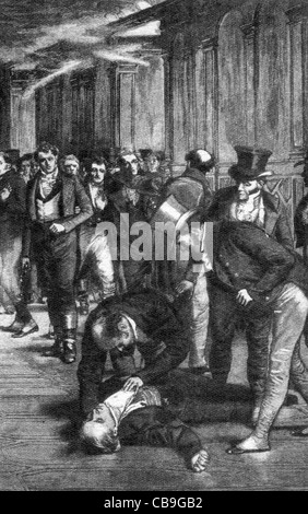 L'Assassinat de Spencer Perceval à la Chambre des communes, 1812 ; noir et blanc Illustration ; Banque D'Images